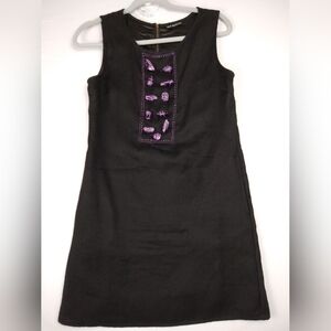 Anthropology KAS New York Misses Artsy Wool Black Dress Amethyst Color Stones SM